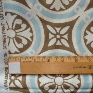 BOGO 2/$8 Fabric Drapery Weight, Braemore, Baby Blue Brown Geometics 1 1/4 Yards